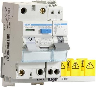 Hager AardlekSchakelaar CDA540G + 1 Automaat B16 MKS516