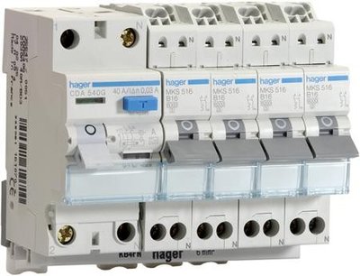 Hager Aardlekschakelaar CDA540G + 4 Automaten MKS516