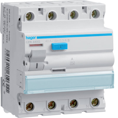 Hager CPA440G - 40A Selectieve Aardlekschakelaar 4 Polig (300mA)