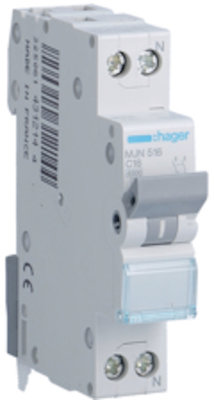 Hager Installatie Automaat 1P+N 16A C-kar MJN516 4,5kA