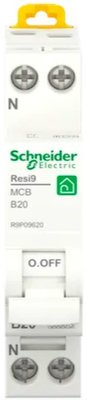 Schneider Installatie Automaat 1P + N 20A B-kar R9P09620