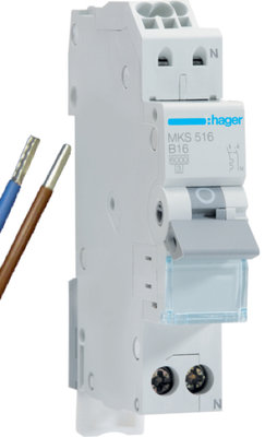 Hager Installatie Automaat 1P+N 16A B-kar MKS516 6kA